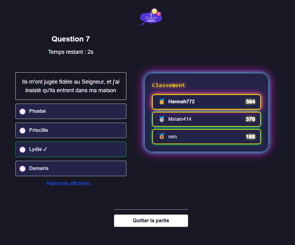 Écran de jeu QuizFoi