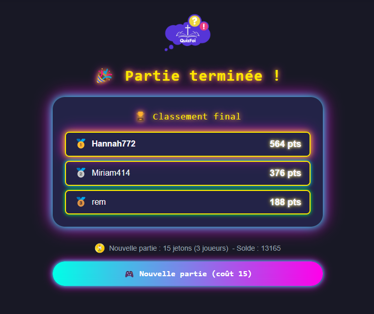 Classement final dans QuizFoi